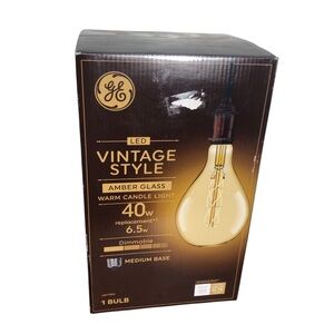 GE Vintage Style Amber Glass Medium Base PS52 Warm Light Large Bulb. New